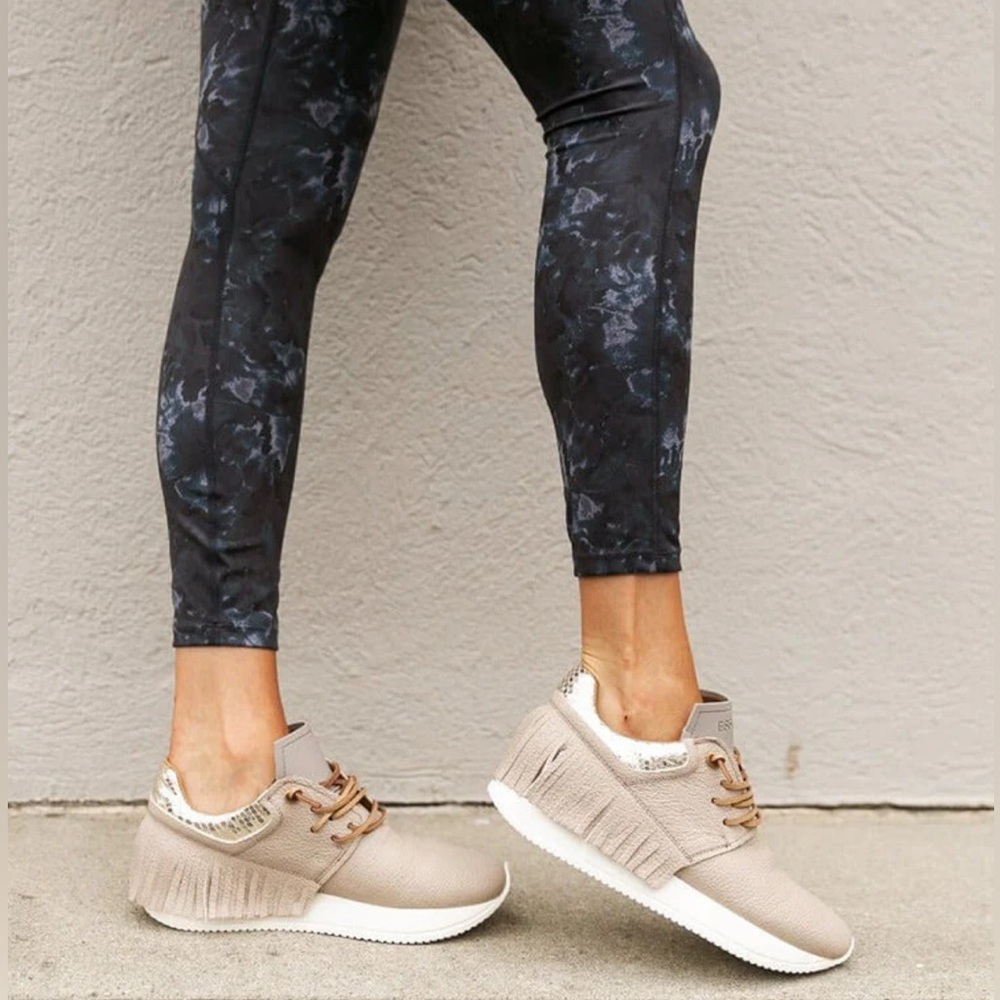 Women's Beige Fringe Leather Sneakers - Casual Chic - Picture 2 of 15
